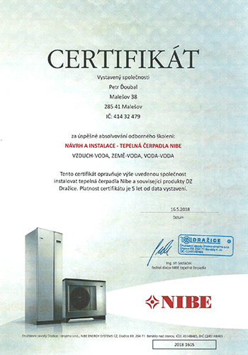 Certifikát NIBE